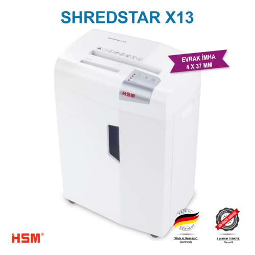 HSM SHREDSTAR X13 Evrak İmha Makinesi / Kağıt Kırpma Makinesi - CD İmha Makinesi - Çapraz/konfeti kesim 4x37 mm - 23lt