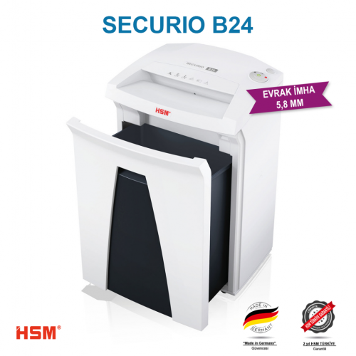 HSM SECURIO B24 Evrak İmha Makinesi / Kağıt Kırpma Makinesi - Düz/Şerit kesim 5,8mm- 35lt