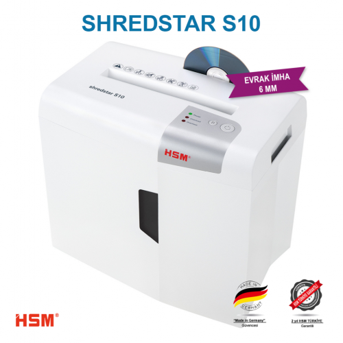 HSM SHREDSTAR S10 Evrak İmha Makinesi / Kağıt Kırpma Makinesi - CD İmha Makinesi - Düz/şerit kesim 6 mm - 18lt