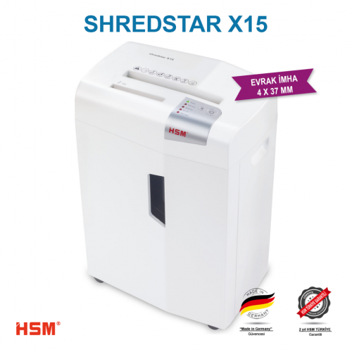 HSM SHREDSTAR X15 Evrak İmha Makinesi / Kağıt Kırpma Makinesi - CD İmha Makinesi - Çapraz/Konfeti Kesim 4x37mm - 26lt