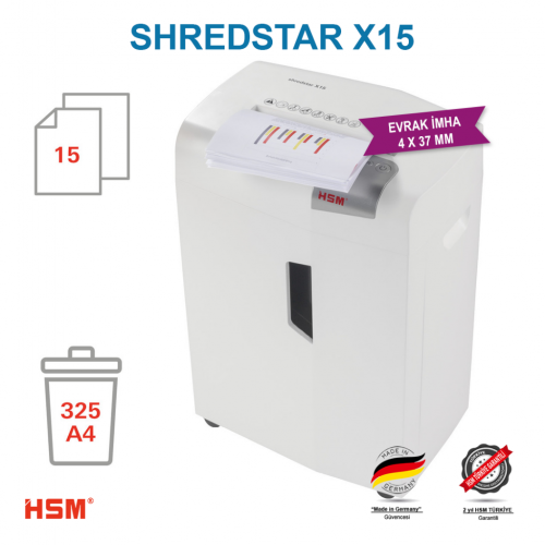 HSM SHREDSTAR X15 Evrak İmha Makinesi / Kağıt Kırpma Makinesi - CD İmha Makinesi - Çapraz/Konfeti Kesim 4x37mm - 26lt