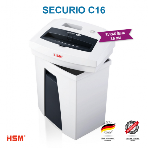 HSM SECURIO C16 - 3,9mm Şerit kesim- Evrak İmha Makinesi / Kağıt Kırpma Makinesi - 25lt