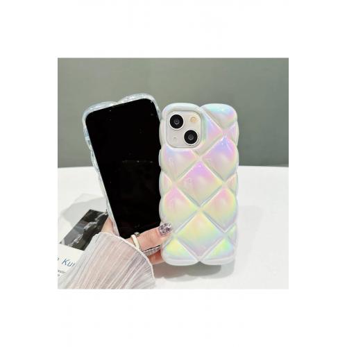 iPhone 14 Kristal Desenli Beyaz Degrade Silikon Kılıf
