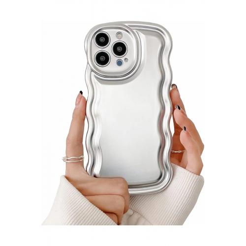 iPhone 14 Pro Puf Gümüş Gri Silikon Kılıf ( Dış Kenarı Zik-Zaklı Model )