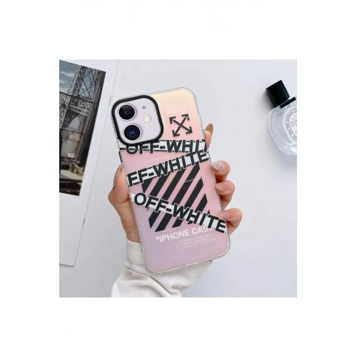 iPhone 11 Uyumlu Off White Pattern Hologramlı Silikon Mika Kılıf