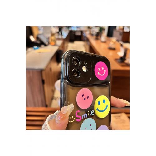 iPhone 11 Smile Emoji Desenli Açılır Lens Koruma Ayna Kapaklı Premium Silikon Kılıf
