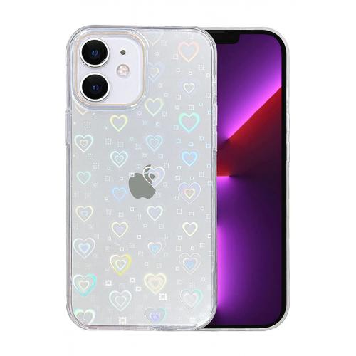 Iphone 11 Kalp Desen Lazer Baskılı Hologramlı Silikon Kılıf