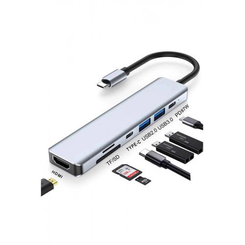 Ch-13c Type-c To 2* Usb 3.0 Sd Tf 4k Hd 1080p Hdmı Pd Kart Okuyucu Çevirici Hub