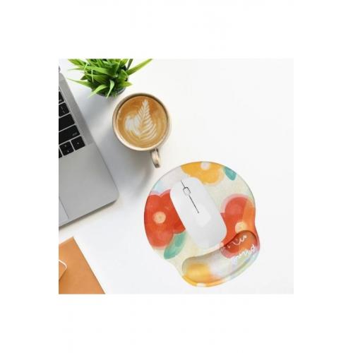 Desenli Ergonomik Desenli Mouse Pad Ve Bilek Desteği Set - Beyaz-çiçekli