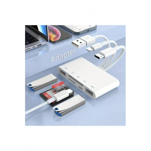 Nk1032 Pro Type-c Lightning Usb-a To 2x Usb3.0 Sd Tf Pd Kart Okuyucu Çevirici Hub Adaptör