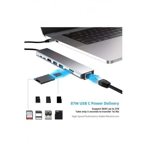 Cf04 Macbook Uyumlu Type-c™ To 4k Hdmı Usb 3.0 Ethernet 8ın1 Çevirici Hub Adaptör