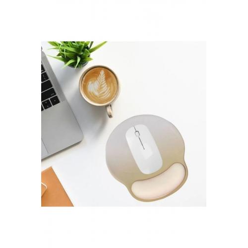 Desenli Ergonomik Mouse Pad Ve Bilek Desteği Set Kahverengi-gri