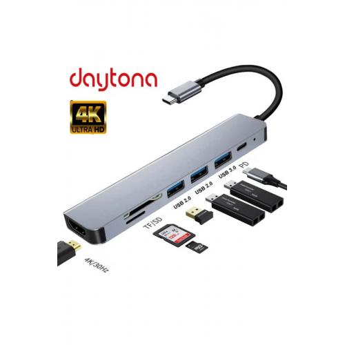 CF-17 Type-C To 3*usb 3.0 4K Ultra Hd HDMI Sd Tf Kart Girişli 7ın1 Çevirici Hub Adaptör