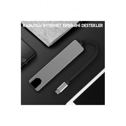 Fc04 Macbook Uyumlu Type-c™ To 4k Hdmı Usb 3.0 Gigabit Ethernet 6ın1 Çevirici Hub Adaptör