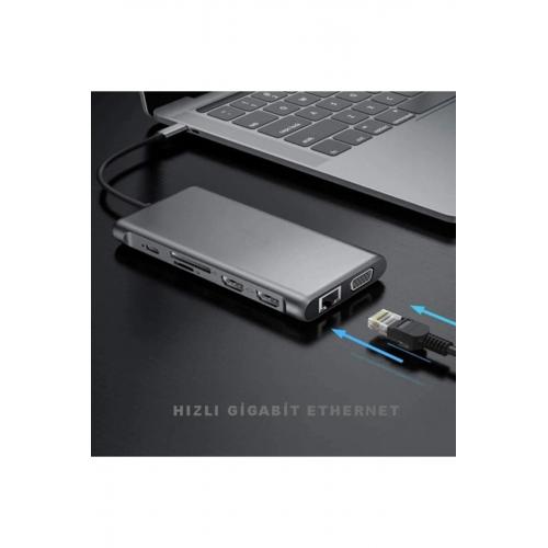 Mst12-k Macbook Uyumlu Type-c™ Usb-c To 2* Usb3.0-2*usb2.0 1000mbps Rj45 Çevirici Hub Adaptör