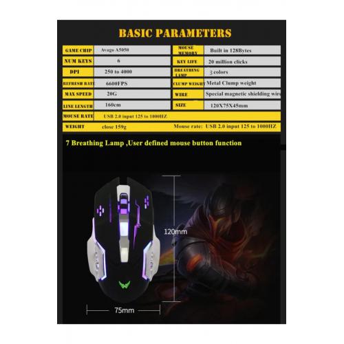 T60 2400 Dpı Rgb Işıklı Usb Profesyonel Kablolu Optik Oyuncu Mouse