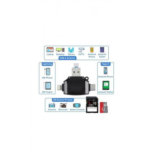 Hc06 Lightning Usb Type-c Micro To Sd Tf Kart Okuyucu Çevirici Hub Adapter