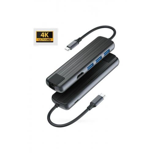 Tc/090 Type-c To 3* Usb 3.0 4k Hd Hdmı Rj45 Gigabit Ethernet Pd Çevirici Hub Adaptör