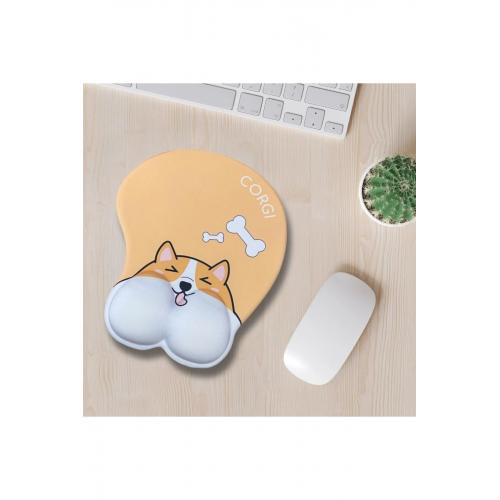 Desenli Ergonomik Desenli Mouse Pad - Turuncu - Corgi