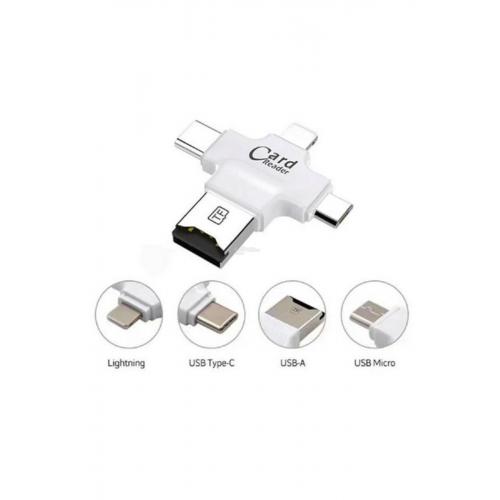 Hc05 4in1 Type-c Lightning Usb-a Microsd Kart Okuyucu Adaptör - Beyaz