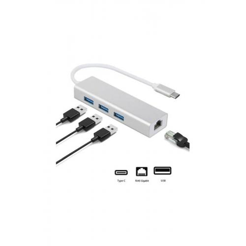 Fc05 Type-c To 3 X 3.0 Usb Rj45 Lan Ethernet Çevirici Macbook Uyumlu