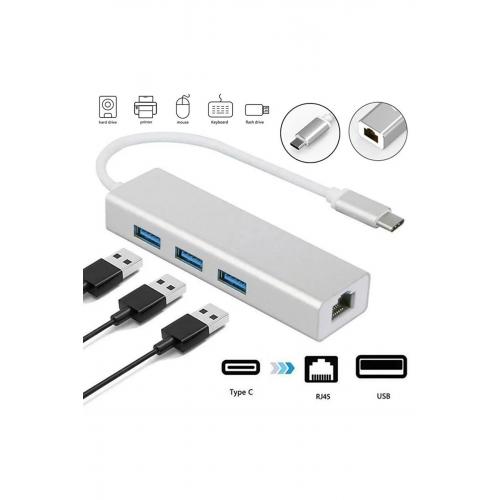 Fc05 Type-c To 3 X 3.0 Usb + Rj45 Lan Ethernet Çevirici Macbook Uyumlu