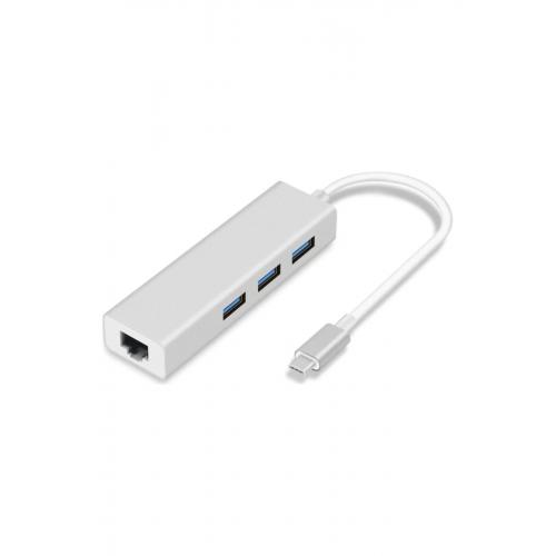 Fc05-g Type-c To 3 X 3.0 Usb Rj45 Gigabit 1000mbps Lan Ethernet Çevirici Macbook Uyumlu