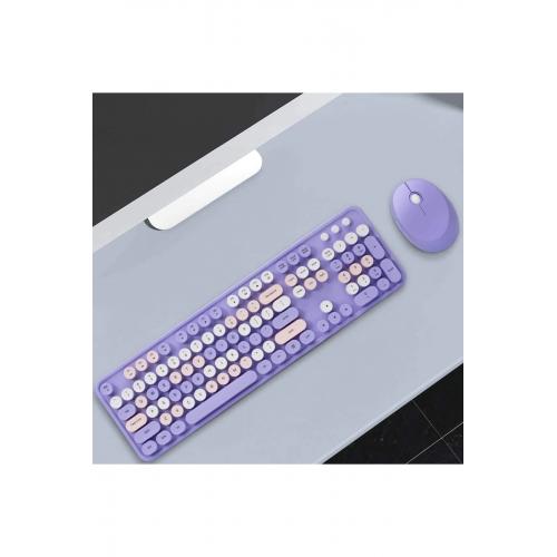 Mofii Sweet 104 tuşlu PC Notebook Macbook Uyumlu Renkli Klavye Mouse Set Mor