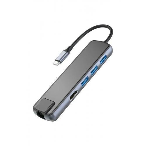 Tc/090 Type-c To 3* Usb 3.0 4k Hd Hdmı Rj45 Gigabit Ethernet Pd Çevirici Hub Adaptör