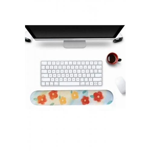 Desenli Ergonomik Desenli Mouse Pad Ve Bilek Desteği Set - Beyaz-çiçekli