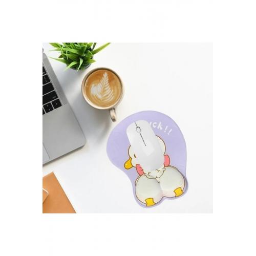 Desenli Ergonomik Desenli Mouse Pad Ve Bilek Desteği Set Mor - Ördek