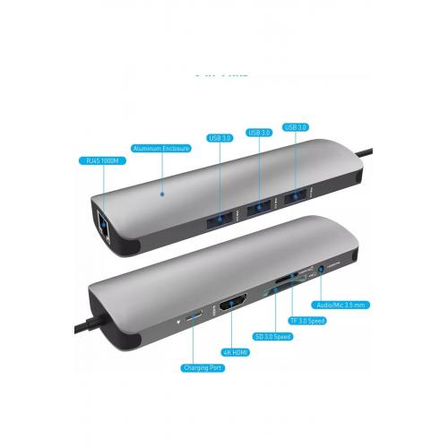 Hb-10 9in1 Macbook Uyumlu Type-c To Gigabit Ethernet-4k Hdmı Çevirici Dönüştürücü Adaptör