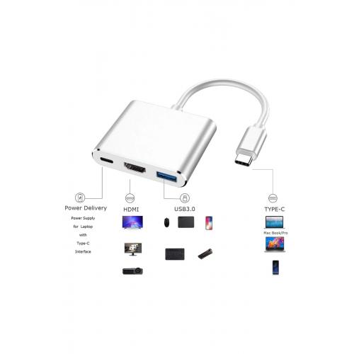 Cf01 Macbook Uyumlu 4k Type C To 3 Portlu Hdmı - Usb - Type-c Çevirici Adaptör