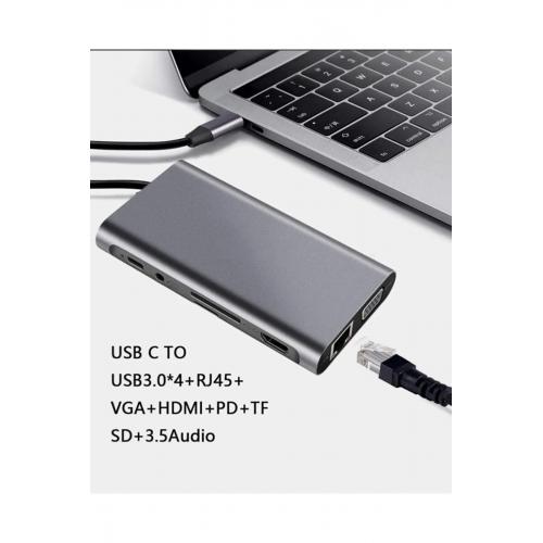 Cf31 Type-c™ Usb-c To 4**usb3.0 4k Hdmı Vga 1000 Mbps Rj45 Pd Aux Sd Tf Kart 11ın1 Çevirici