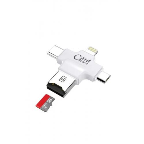 Hc05 4in1 Type-c Lightning Usb-a Microsd Kart Okuyucu Adaptör - Beyaz