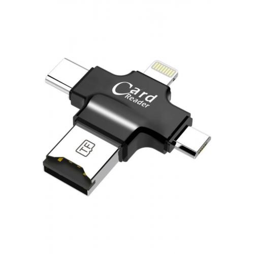 Hc05 Type-c Lightning Usb-a Microsd Kart Okuyucu Adaptör - Siyah