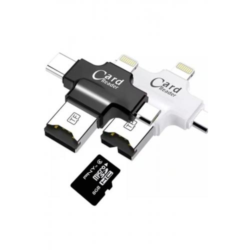 Hc05 4in1 Type-c Lightning Usb-a Microsd Kart Okuyucu Adaptör - Beyaz