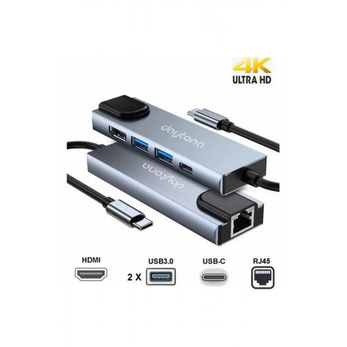 Cf55 Macbook Uyumlu Type-c To 2*usb 3.0 Hdmı Ethernet Rj45 Pd Çevirici Hub Adaptör