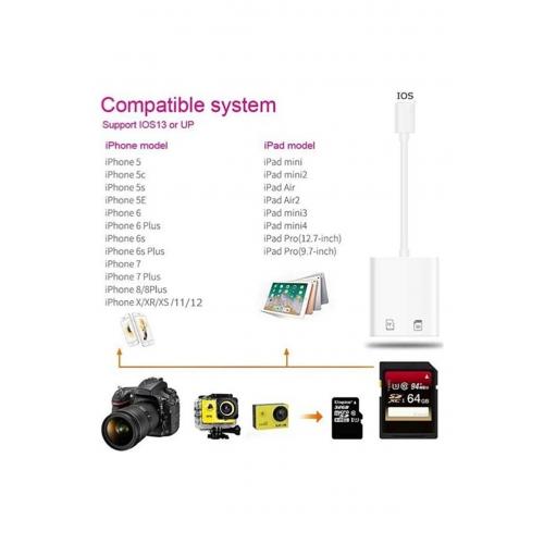 Nk-1022 Lightning To Sd Card Camera Reader Kablo Iphone Sd Micro Okuyucu Kablo Adaptör-beyaz