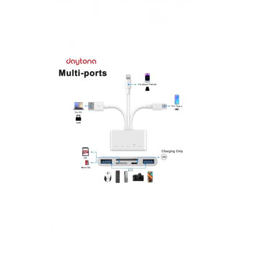 Nk1032 Pro Type-c Lightning Usb-a To 2x Usb3.0 Sd Tf Pd Kart Okuyucu Çevirici Hub Adaptör