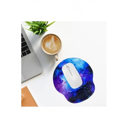 Desenli Ergonomik Desenli Mouse Pad Ve Bilek Desteği Set Mavi - Uzay