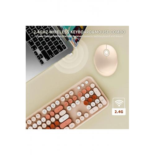 Mofii Sweet 104 tuşlu PC Notebook Macbook Uyumlu Renkli Klavye Mouse Set Kahve