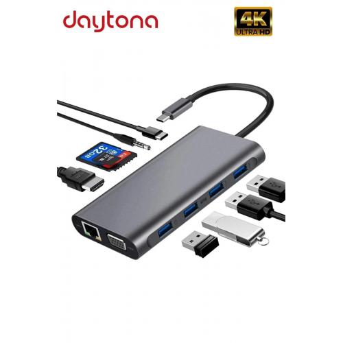 Cf31 Type-c™ Usb-c To 4**usb3.0 4k Hdmı Vga 1000 Mbps Rj45 Pd Aux Sd Tf Kart 11ın1 Çevirici