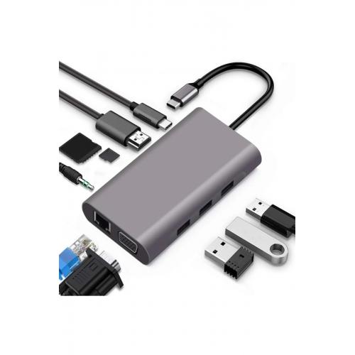 Fc32 Type-c™ Usb-c To 3*usb 3.0 4k Hdmı Vga Rj45 Pd Aux Sd Tf 10ın1 Çevirici