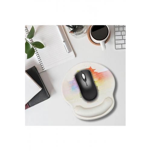 Desenli Ergonomik Desenli Mouse Pad Krem - Kedi Ejderha Desenli