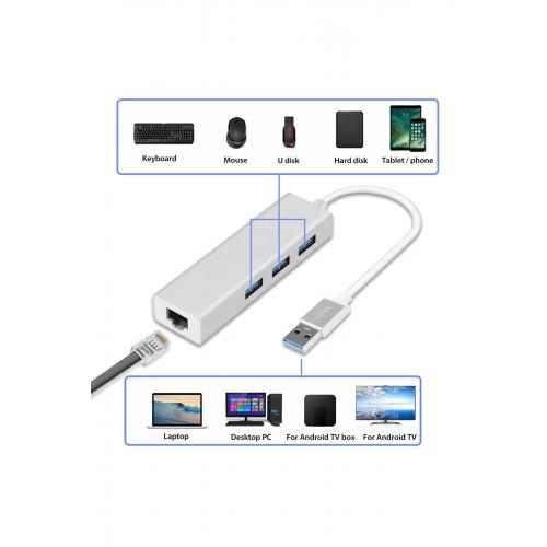 Fc06 3 Bağlantı Noktalı Usb 3.0 10/100 Ethernet Kablolu Çoklayıcı Adaptör