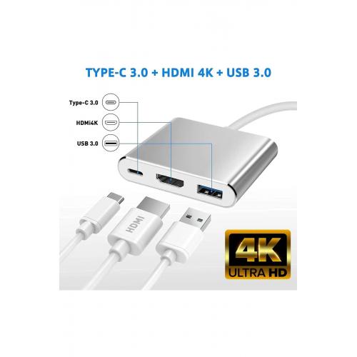 Cf01 Macbook Uyumlu 4k Type C To 3 Portlu Hdmı - Usb - Type-c Çevirici Adaptör