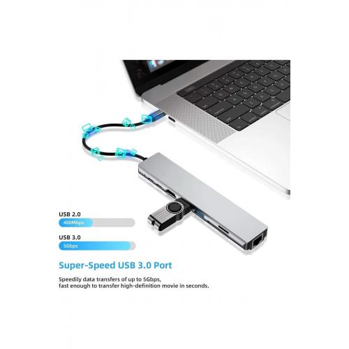 Cf04 Macbook Uyumlu Type-c™ To 4k Hdmı Usb 3.0 Ethernet 8ın1 Çevirici Hub Adaptör