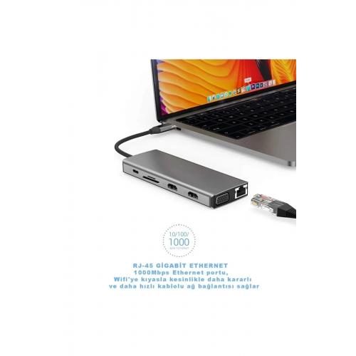 Mst12-k Macbook Uyumlu Type-c™ Usb-c To 2* Usb3.0-2*usb2.0 1000mbps Rj45 Çevirici Hub Adaptör