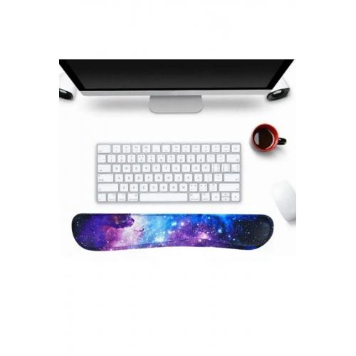 Desenli Ergonomik Desenli Mouse Pad Ve Bilek Desteği Set Mavi - Uzay